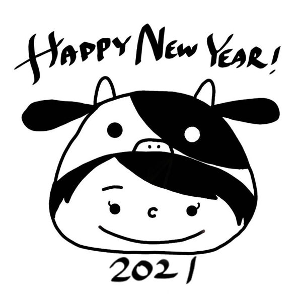 【一般事例216】HAPPY NEW YEAR!（牛の被り物をかぶった女の子のイラスト）2021 入稿データ