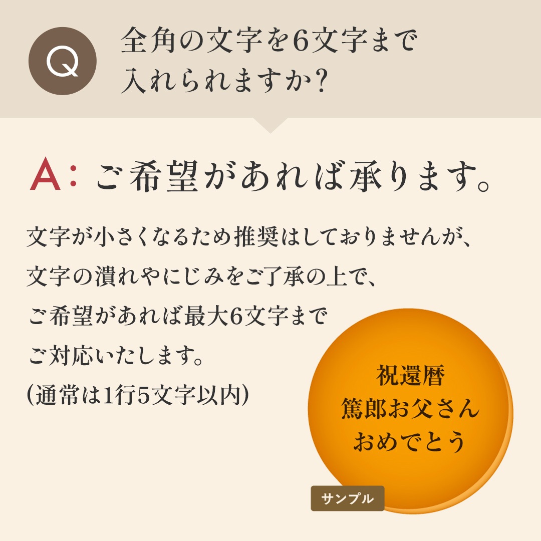 Q.全角の文字を6文字まで入れられますか？