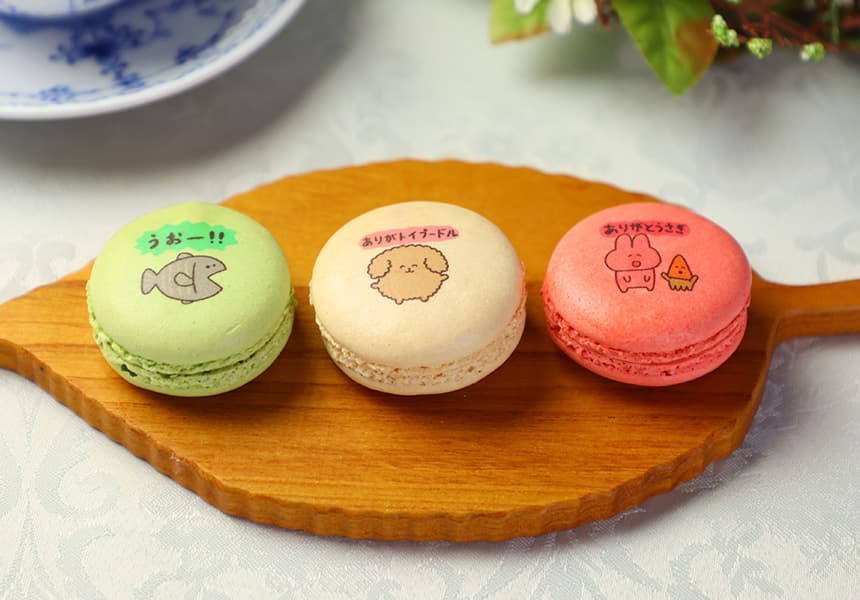 ありがとうございまスイーツ 彩りマカロン 3個入り 化粧箱 短納期